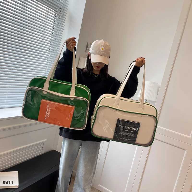 2024 Spring Fashion Shopper Transparent Leather Travel Bags for Women Large Capacity Men Sport Waterproof Voyage Shoulder Bag W250618
