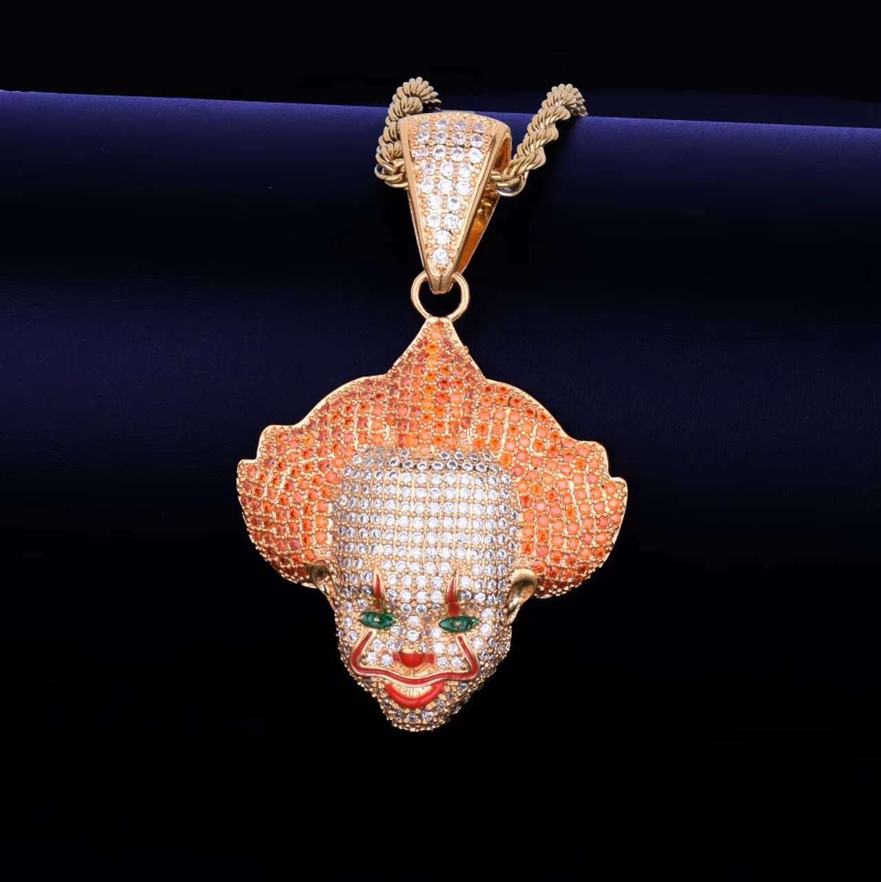 18K Gold .925 Moissanite Killer Clown Hip Hop Pendant with Chain Necklace Flooded Ice Style