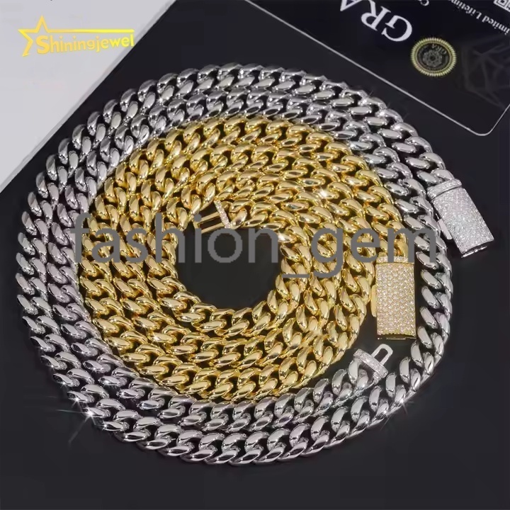 8MM Wide 925 silver Cuban Chains + 925 Silver VVS Moissanite Lock Fashion Men Hip Hop Necklace Bracelet