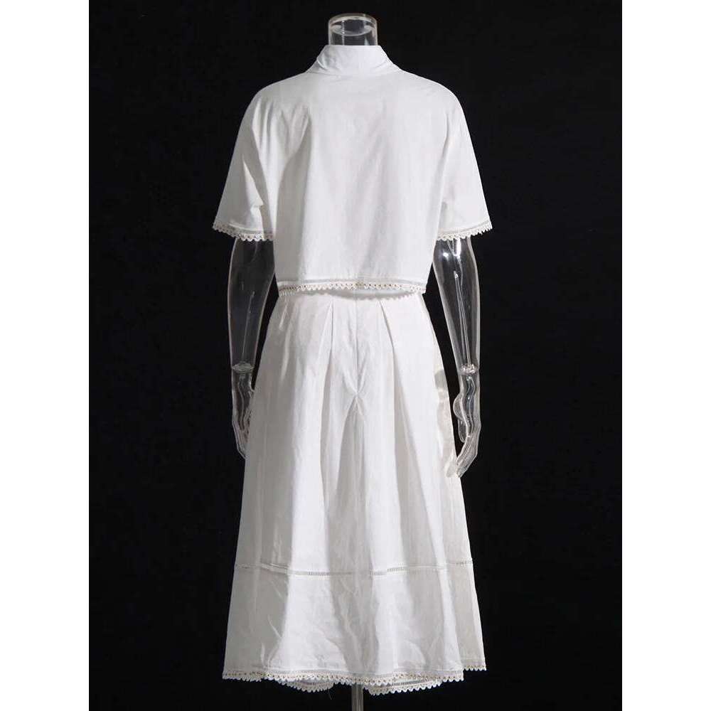 Solid Summer Two Piece Sets For Women Lapel Short Sleeve Tops High Waist A Line Skirt Slim Set Female Fashion New