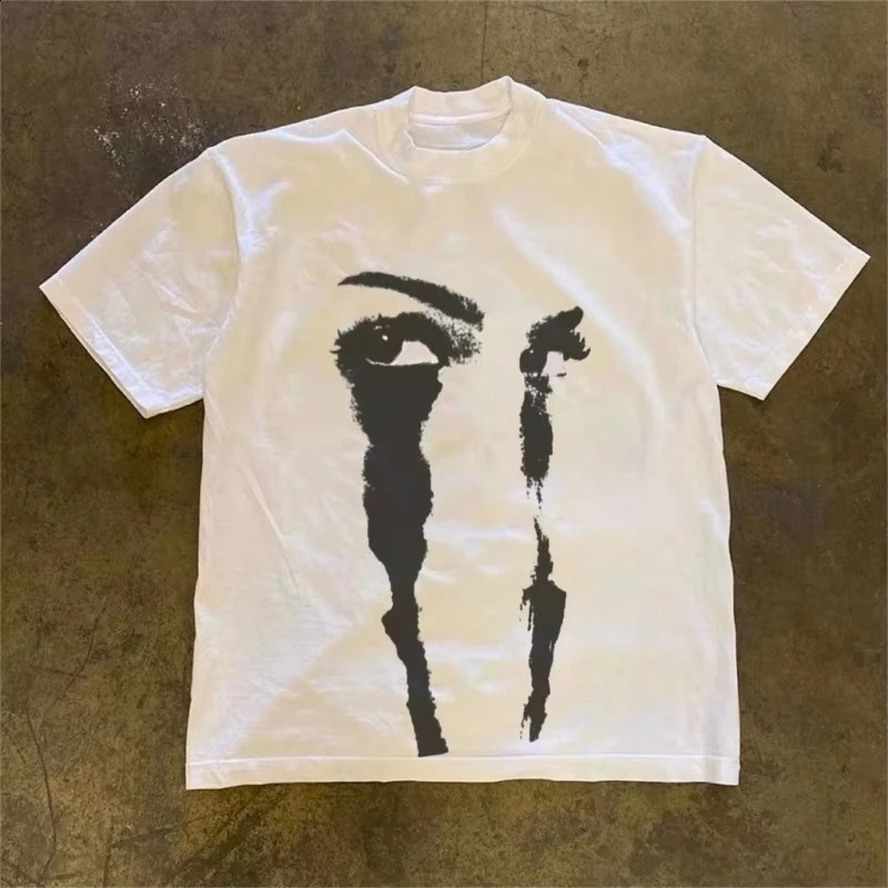 Fashion Y2K American Eye Face Printed Male and Female Couples Small n Sense Shortsleeved Tshirt Harajuku Gothic 250616