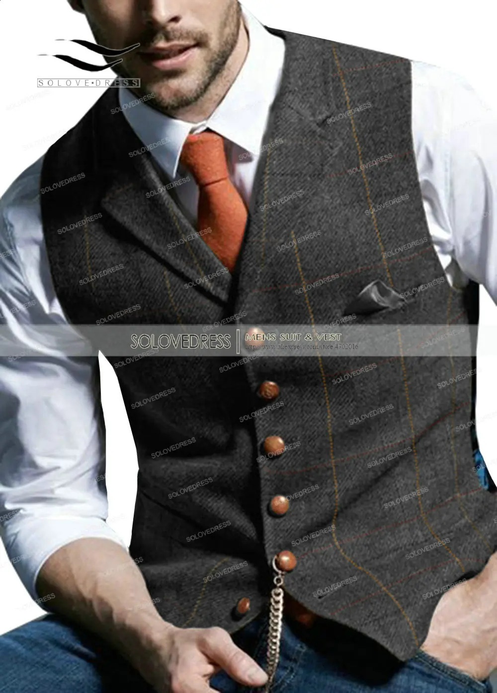 Brown Casual Gentleman Mens Army Green Vest Plaid Soft Wool Jacket Tweed Business Waistcoat For Wedding Man 250614