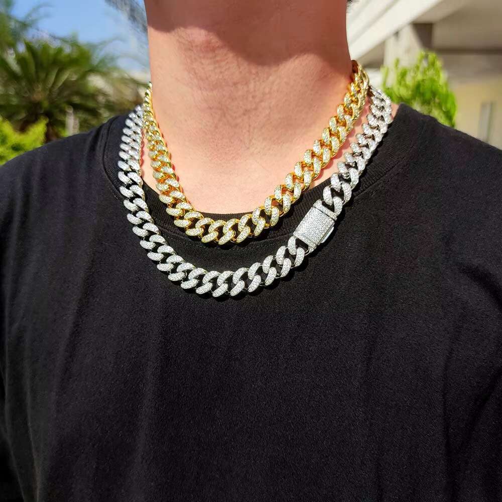 Fashion Jewelry Cuban Chain Hip Hop Moissanite Necklace10MM 12MM Diamond Cuban Chain Moissanite Diamond 925 Silver Jewelry
