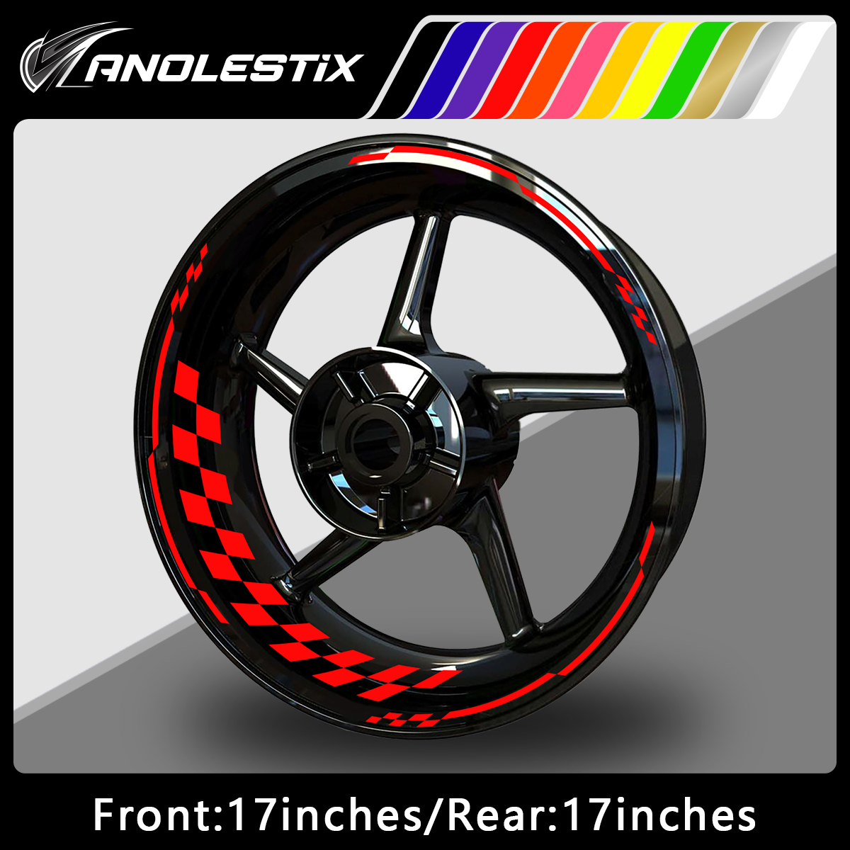 AnoleStix Reflective Motorcycle Wheel Stickers Hub Decal Rim Stripe 17 Inchs For YAMAHA Honda Kawasaki Suzuki BMW KTM Ducati Triumph