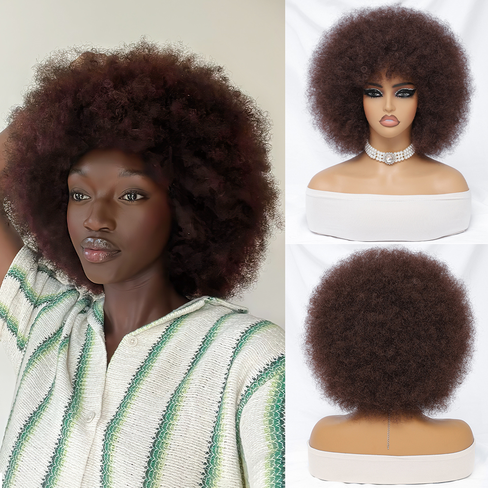 Fluffy Afro Synthetic Curly Short Glueless Chemical Fiber Wig for Black Women 10 Inches 13X4x1 Natural