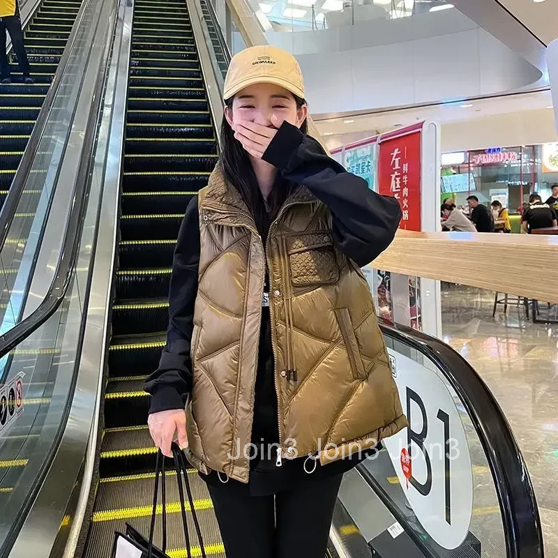 Quilted Womens Vests Drawstring Demi-season New Outerwear Cold Trend 2025 Lady Padded Cotton Giletes Elegant Autumn Sleeveless