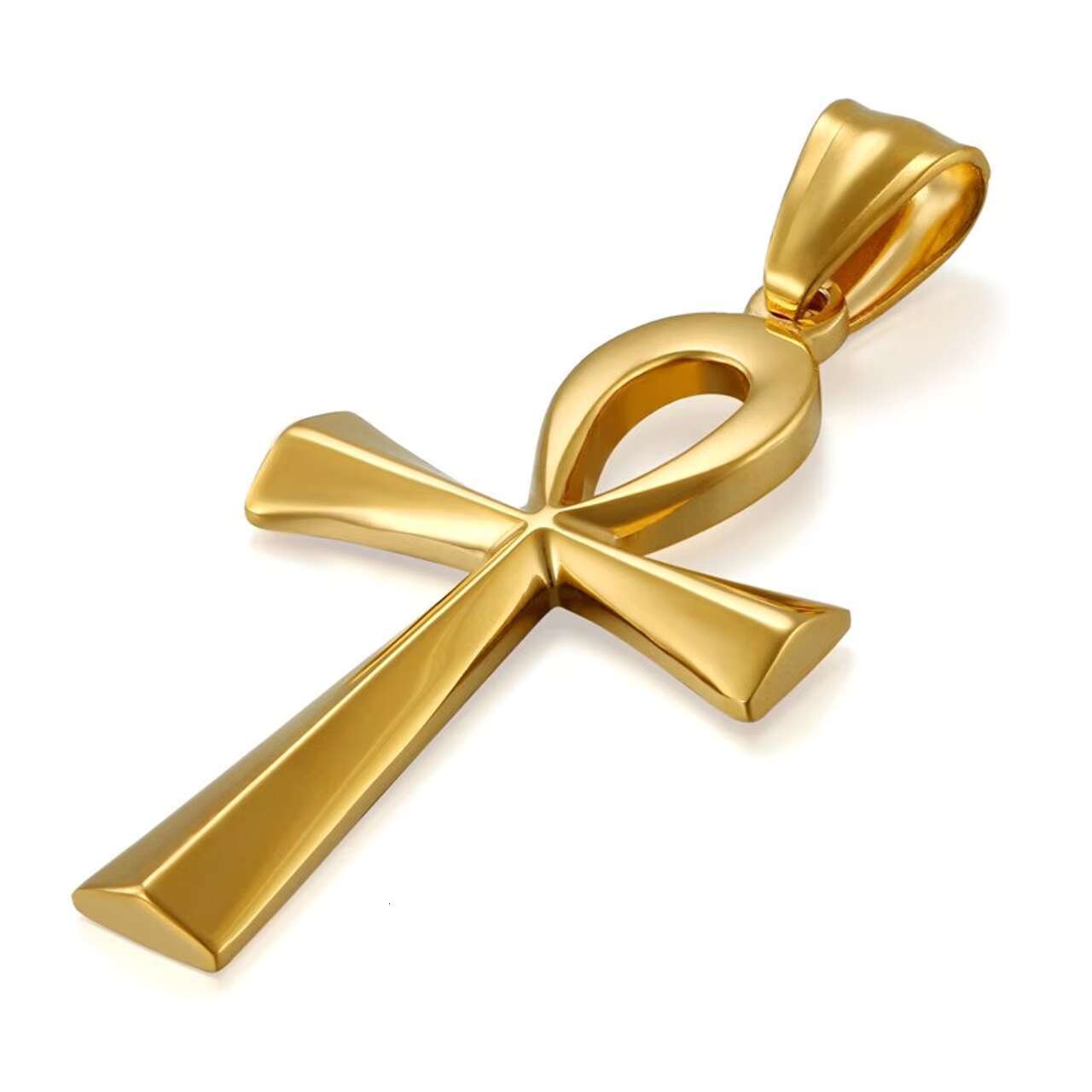 Classic 14K Gold Egyptian Ankh Key Cross Pendant Necklace Moissanite Charms for Gift