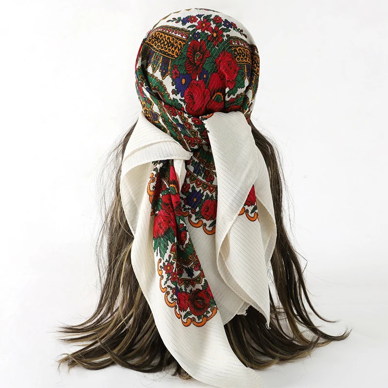 70X70CM High-Quality Square Fashion Scarf Women Floral Cotton Bandanas Lady Scarves HIjab Headband Accessories Handkerchief Hair 250617