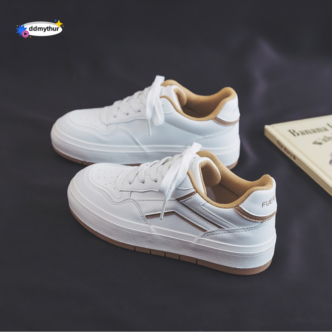 2024 Spring New Student Casual Lace-up Leather Panel Women White Shoes H1278 ddmythur