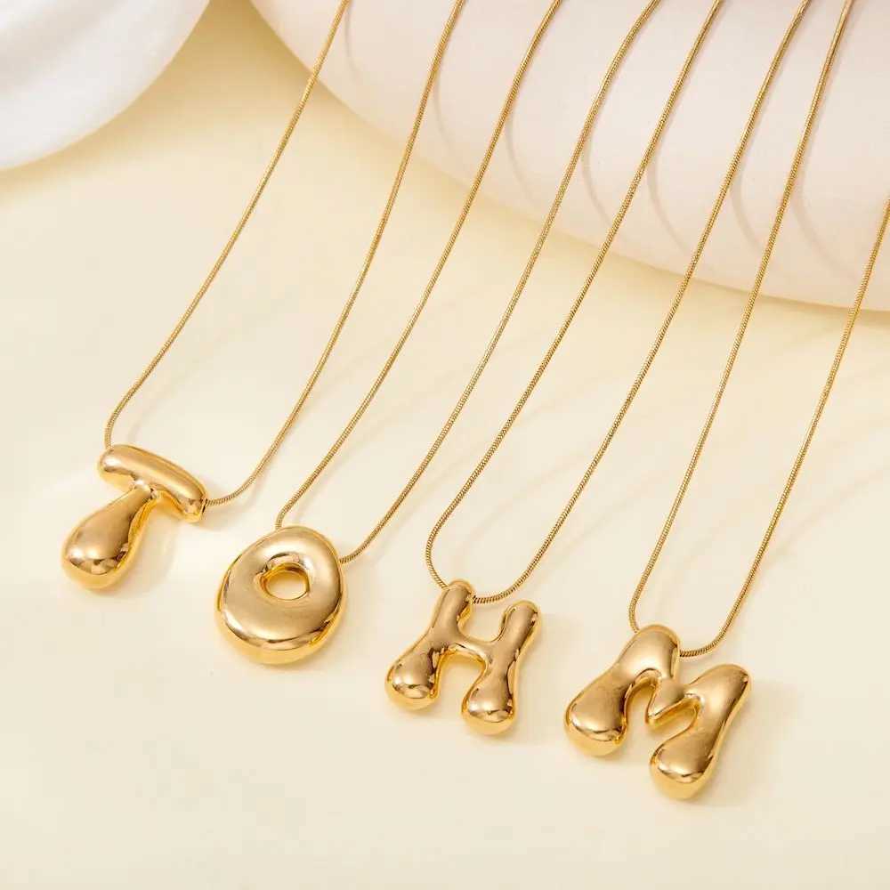 TOHM A-Z Gold Color Chunky Balloon Bubble Initial Letter Pendant Choker Necklaces for Men and Women Custom Personalized Jewelry W250618