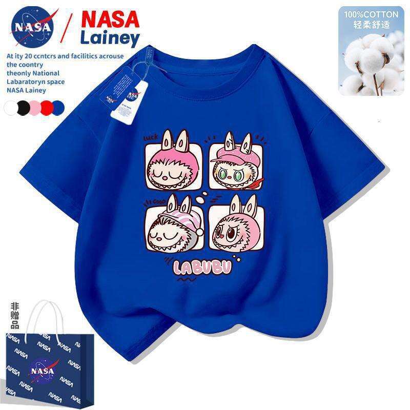 NASA Children's Labubu Cartoon Short Sleeve T-Shirt 2025 Summer New Boys and Girls Top
