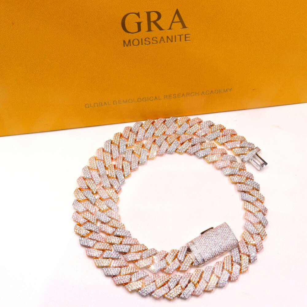 Wholesale Vvs Moissanite Three Color Rose Gold Silver Gold Plated Miami 13mm Cuban Link Chain for Men Women