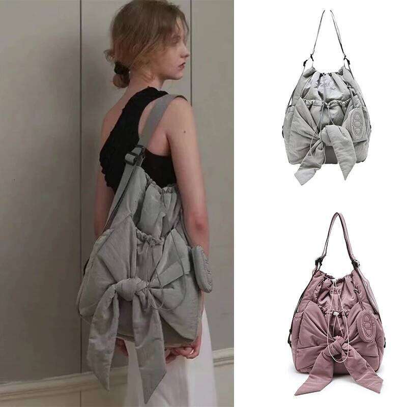 Shoulder bag Backpack New Large Capaci Leisure Bow Drawstring Embroidery Dual-Use Women Shopping Bag