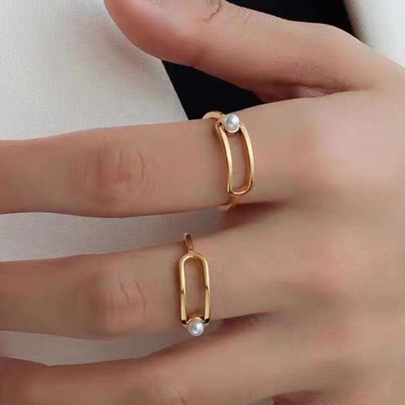 Inlaid Anti-Pearl Women, Ins Style, Niche Minimalist, Light Luxury, Simple and High-End, Adjustable Ring for Index Finger