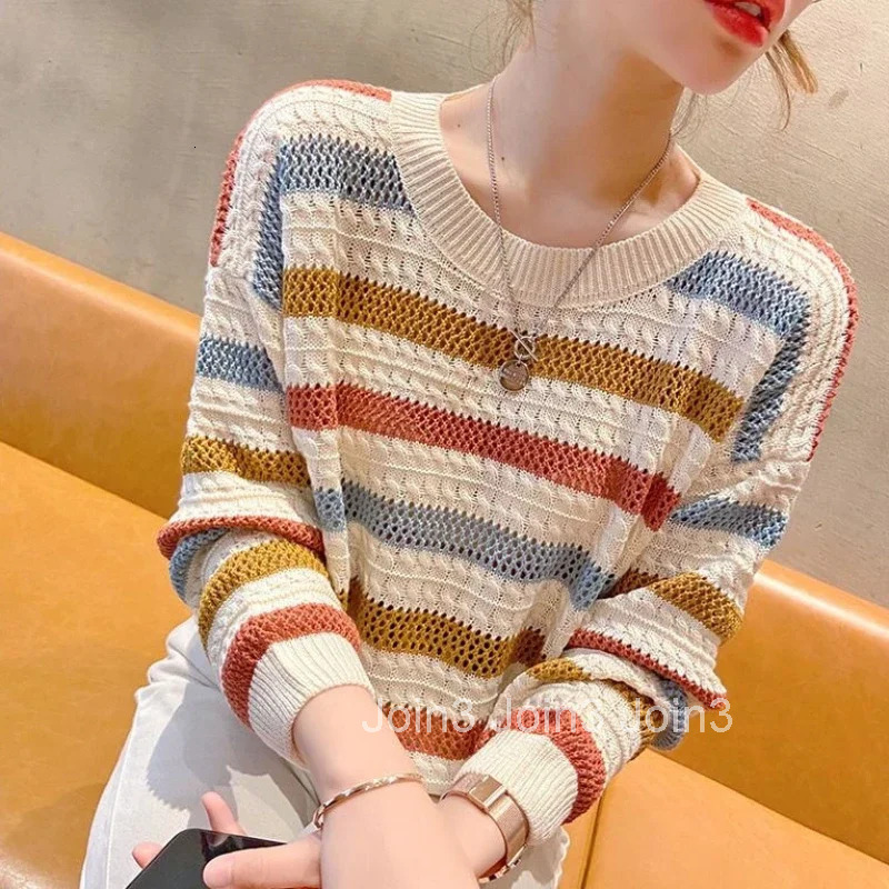 Womens Sweater Round O Neck Knit Tops for Woman Blue Mesh Pullovers Y2k Vintage Trend 2025 Korean Luxury Cold Winter Fashion