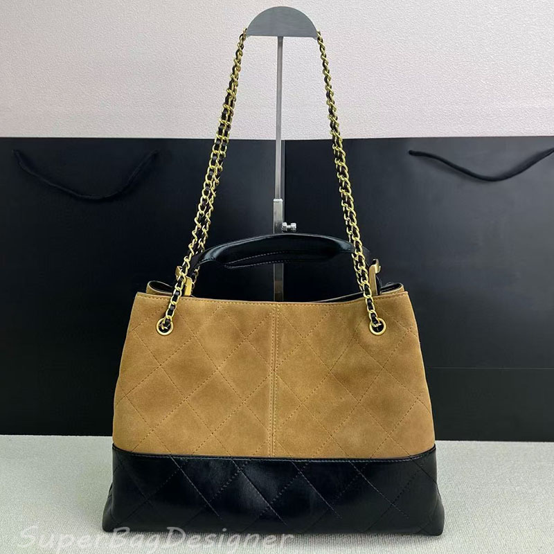 7A Quality 25A Luxury Designer Tote Bag Suede Double Chain Crossbody Bag Genuine Leather Women's Shoulder Bag Wallet Retro Brown Diamond Grid Shopping Bag Handbag