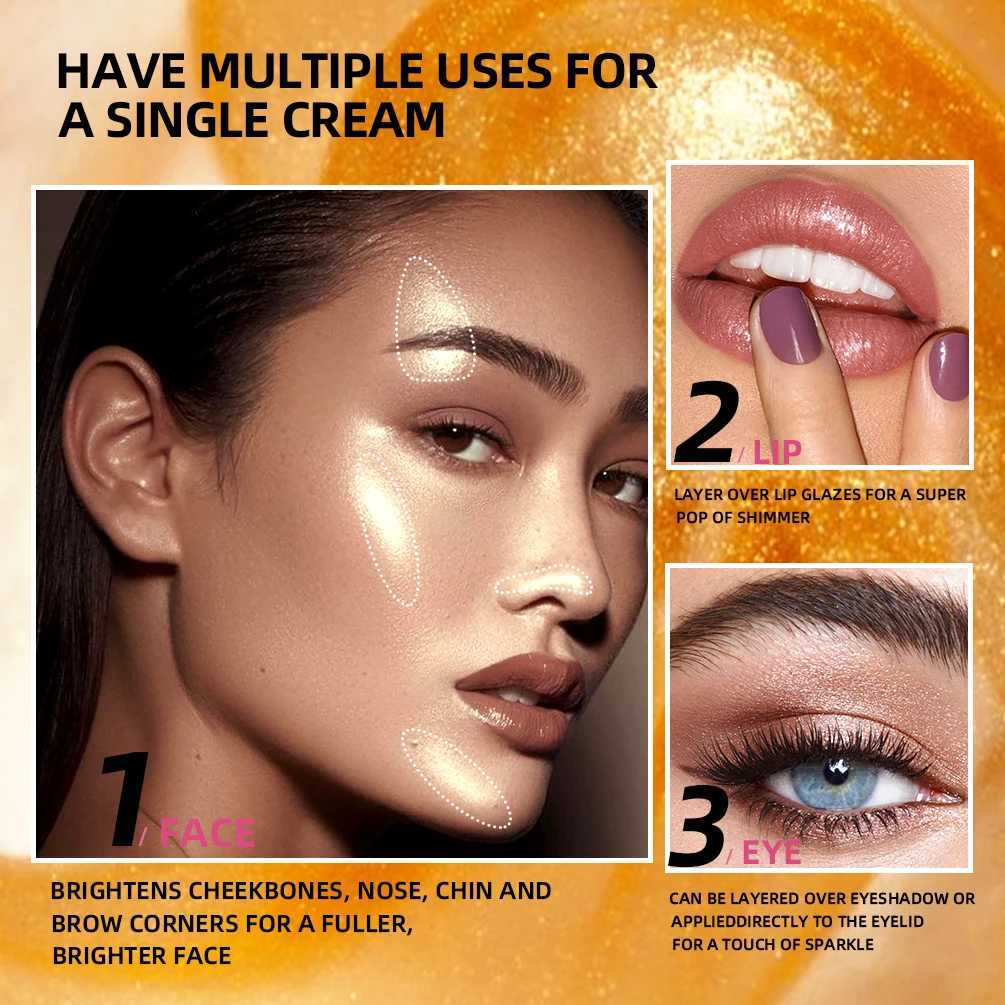 QIBEST Shimmer Glitter Highlighter Cream Eye Shadow Silkworm Gold Face Contour Bronzer Brighten Body Highlight Illuminator Makeup XJ250618