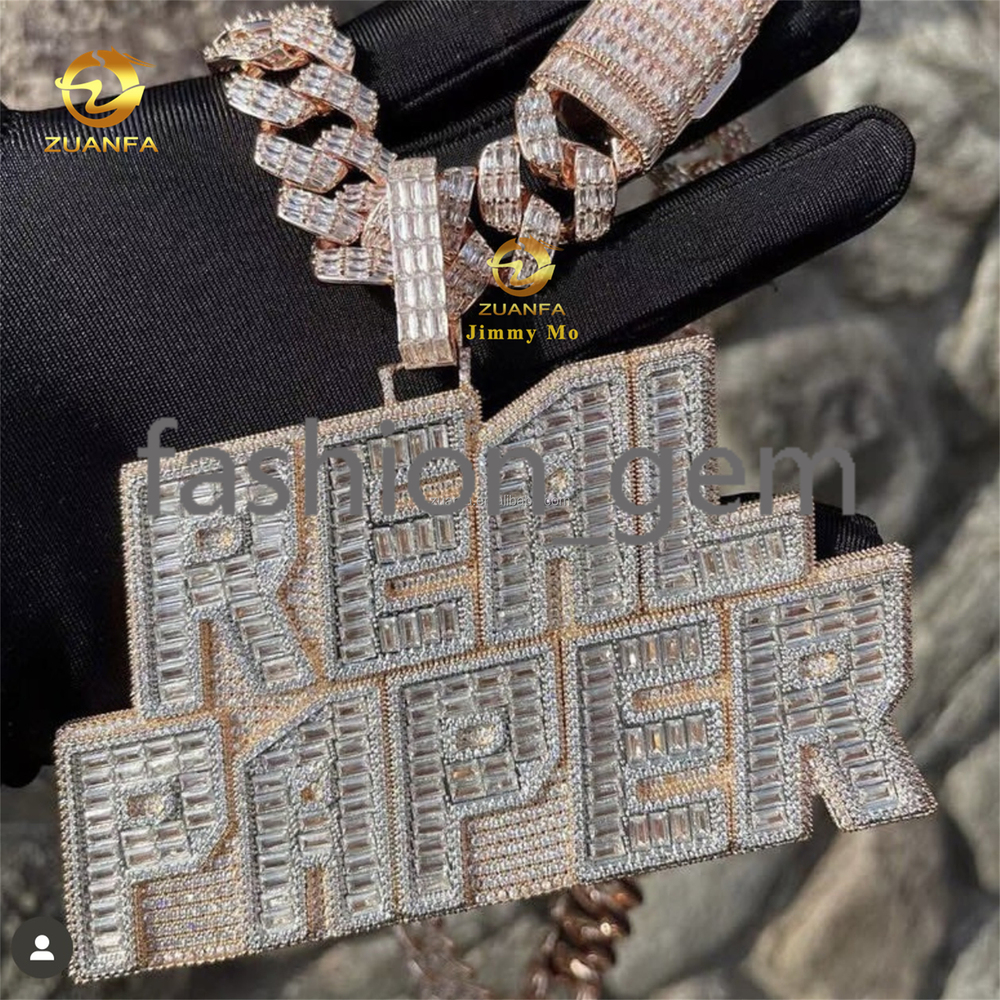 Custom Personalized Big Guy Buss Down Iced Out Initial Letter Baguette Moissanite Diamond Pendant Nameplate Rapper Jewelry S925