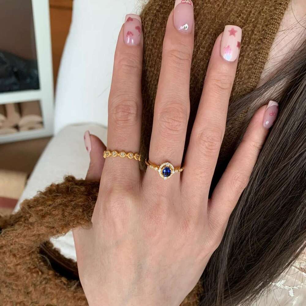 Oval High Imitation Blue for Women Gold Plated Italian Vintage Style Exquisite Fashion Light Luxury Zircon Ring