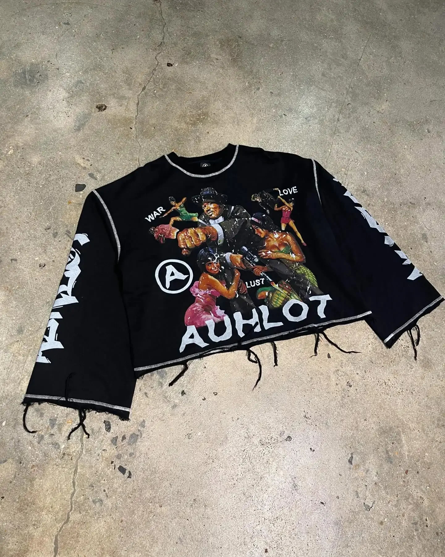 American trendy high street cartoon pattern printed loose breasted long sleeve T-shirt Y2K Harajuku hip-hop gothic streetwear 250617
