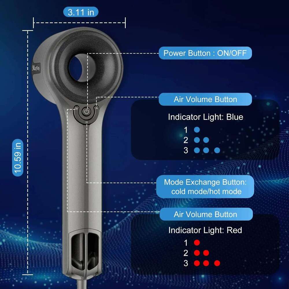 Strong Power Professional Ionic Blow Dryer with High Speed Low Noise Intelligent Leafless Portable Hair Blower