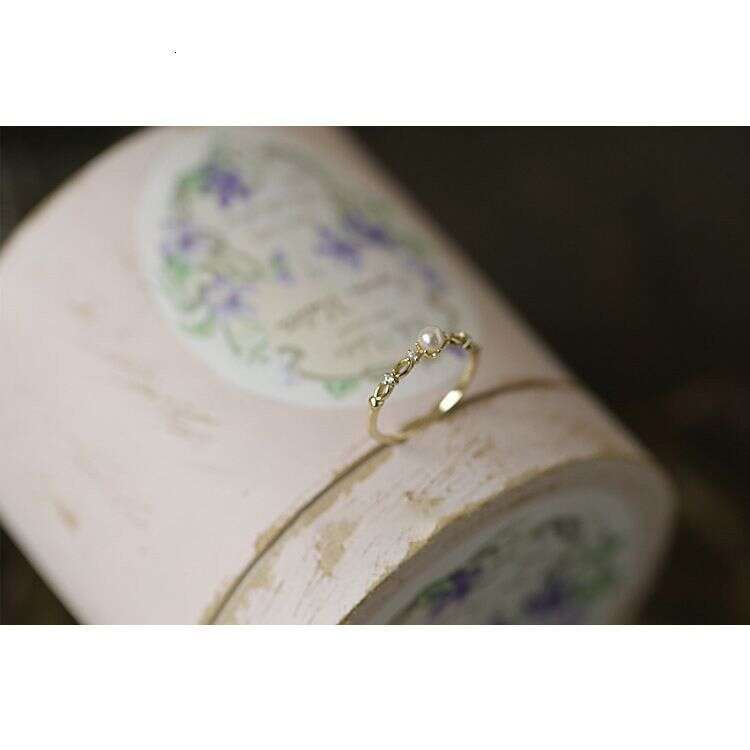 Paris Opera House French Style Freshwater Pearl Inlaid Zircon for Women Gold-Plated Thin Open Ring Ins Simple