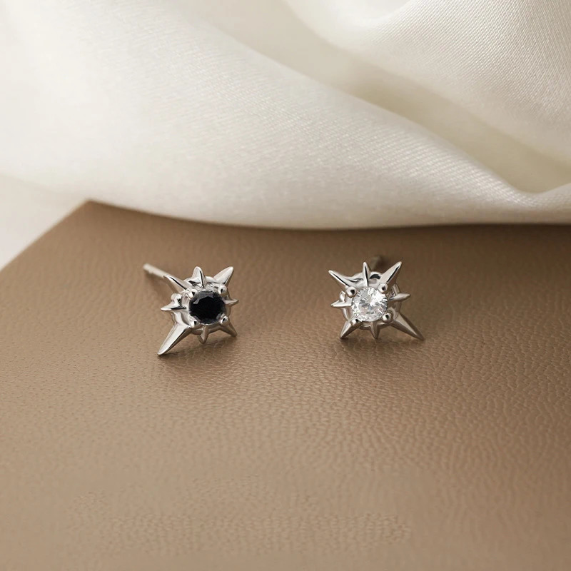 1Pair Trendy Black Zircon Star Stud Earrings For Men Women Couple White Personality Hip-hop Earrings Party Accessories Jewelry 250618