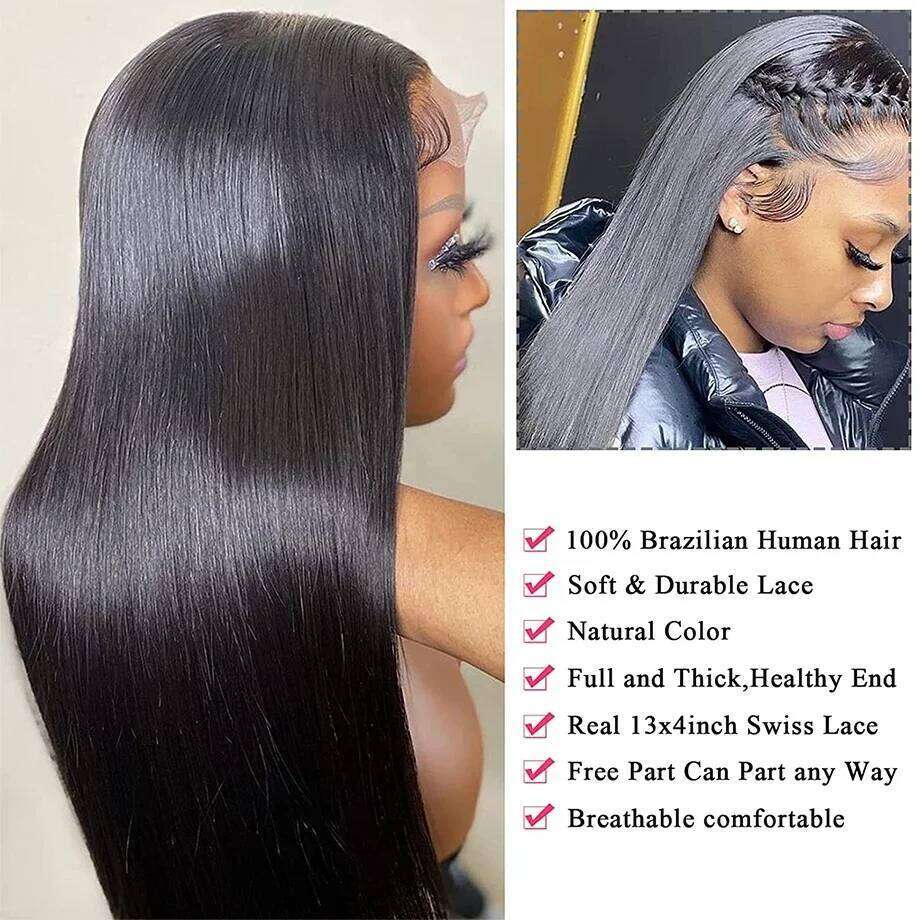 13x4 13x6 Full Frontal 360 HD Transparent Lace 40 50 Inch Long Straight 5x5 Closure Human Hair Pre plucked Wigs 200 Density