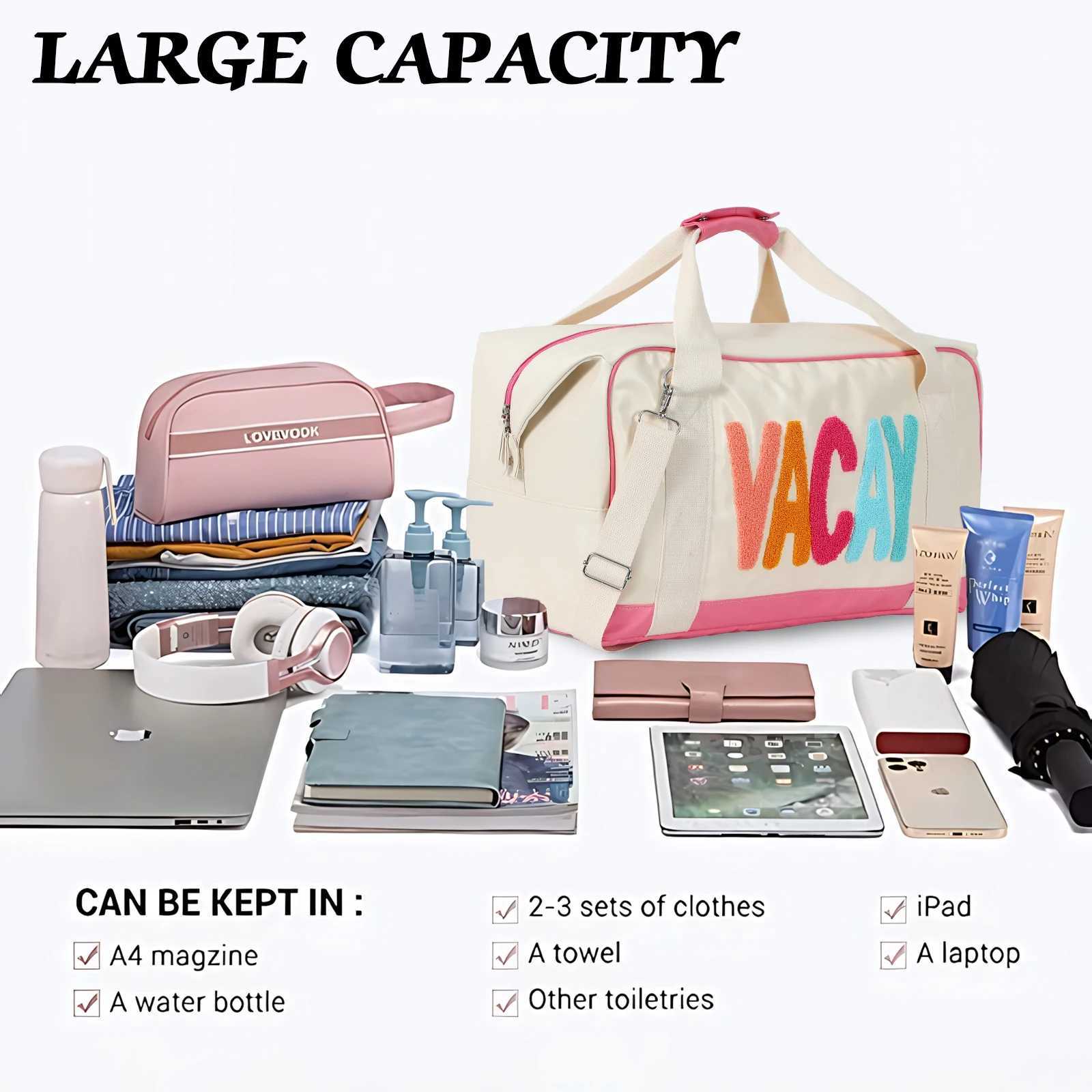 Chenille Letter Travel Bag Large Patchwork PU Leather Weekender Overnight Bag For Women Carry on Bags Travel Tote Vacation W250618