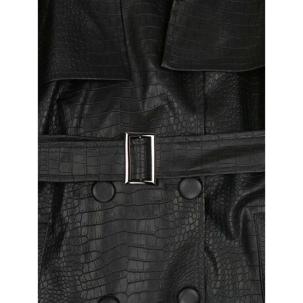 Nerazzurri Autumn Long Loose Red Crocodile Print Leather Trench Coat for Women Belt Double Breasted Waterproof Raincoat Fashion