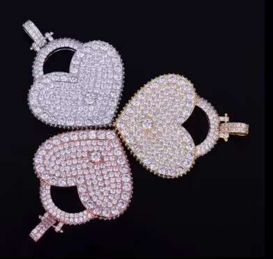 Newest Luxury 14k Gold Silver Iced Blinged Out Heart Shape Moissanite Pendant Charms Hip Hop Neck Necklace