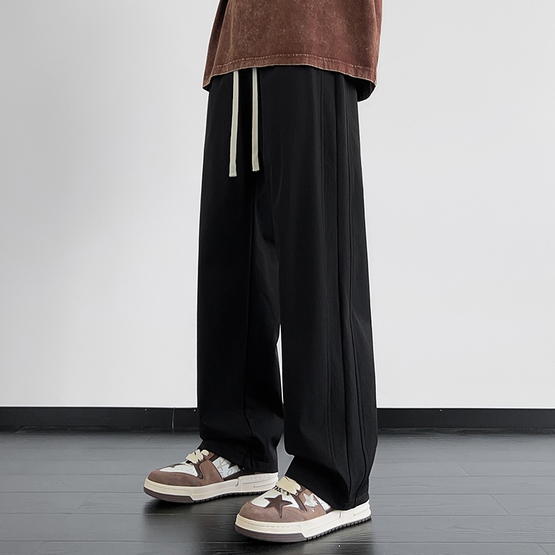 2025 Men's Spring-Autumn New Arrival - American Casual Straight-Wide Leg Pants Teenagers' Drapey Sports Long Trousers with Relaxed Fit