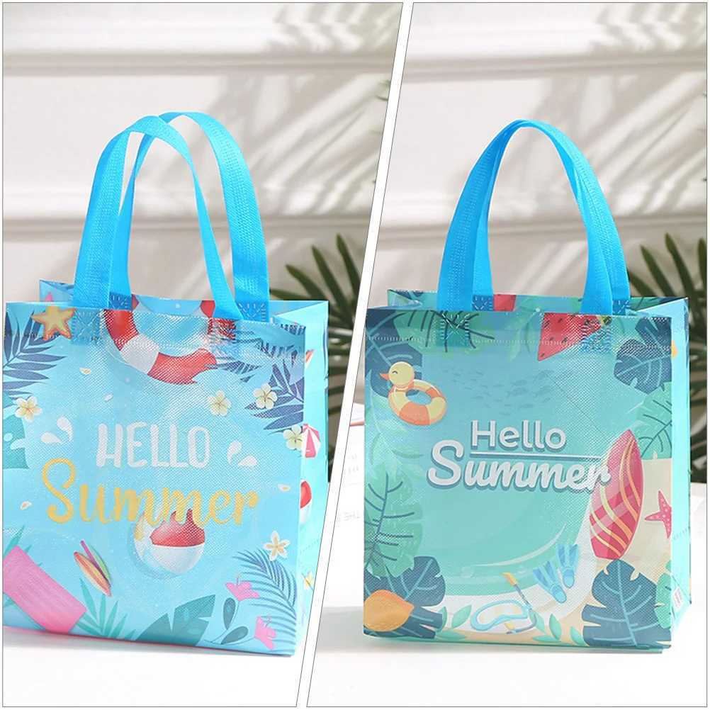 8 Pcs Tote Bags With Handles N Woven Shopping Bags Summer Beach Party Bags Grocery Storage Bags Gift Packaging Bags He B250618