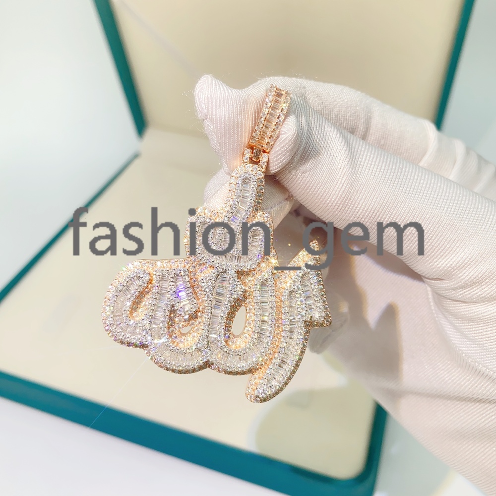 14k Rose Gold Plated Sterling Silver Hip Hop Men Vvs Moissanite Diamond Iced Out Allah Pendant