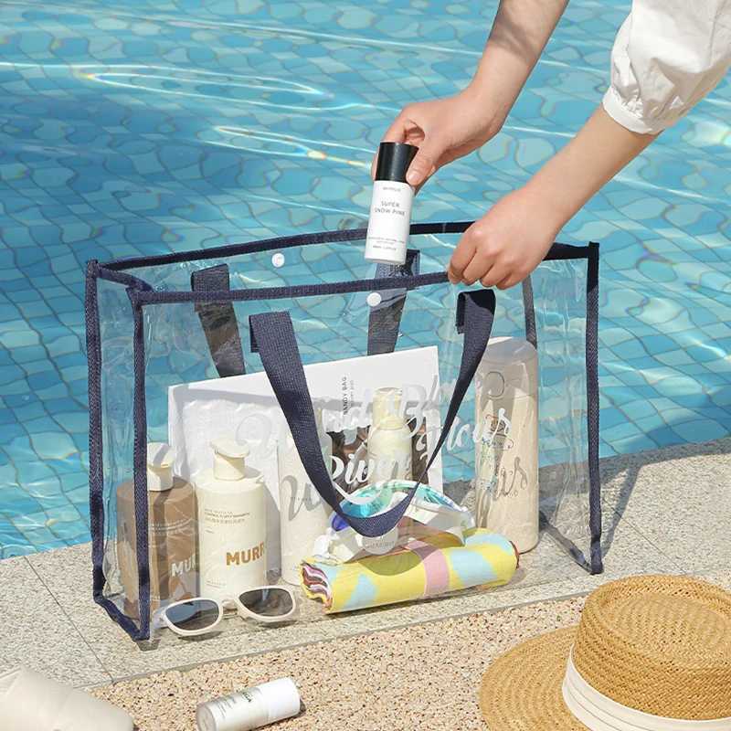 Large capacity swimming bag transparent visible handheld storage bag thick PVC waterproof w bag portable beach bag B250618