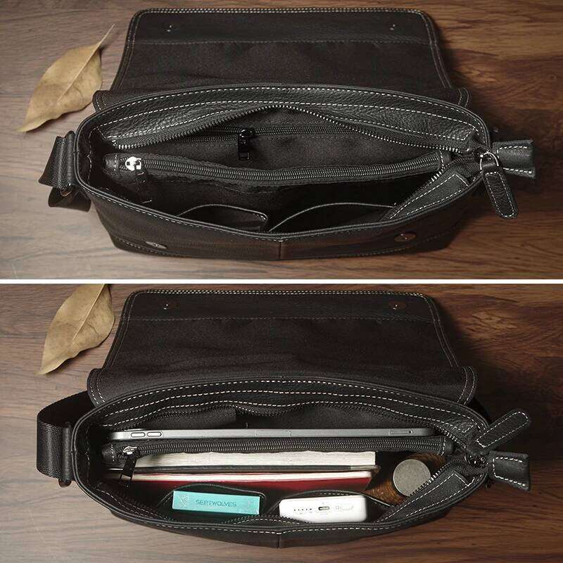 NUKA Men's Genuine Leather Trendy Shoulder Horizontal Casual Fashion Crossbody Bag Top Natural Cowhide Messenger Bags