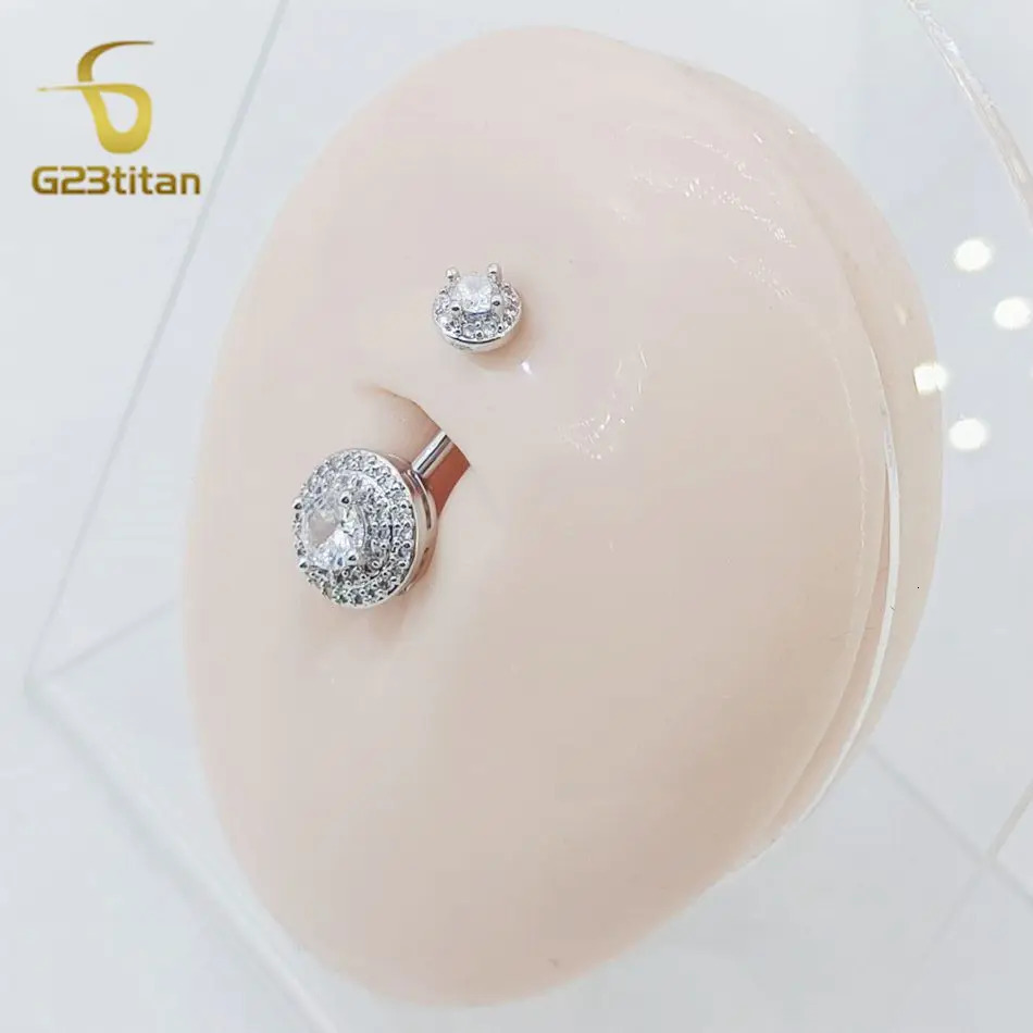 Simple Zircons Round Belly Button Ring 6-16mm Length G23 Curved Barbell Silver Color Ombligo Jewelry 14G Navel Piercing 250617