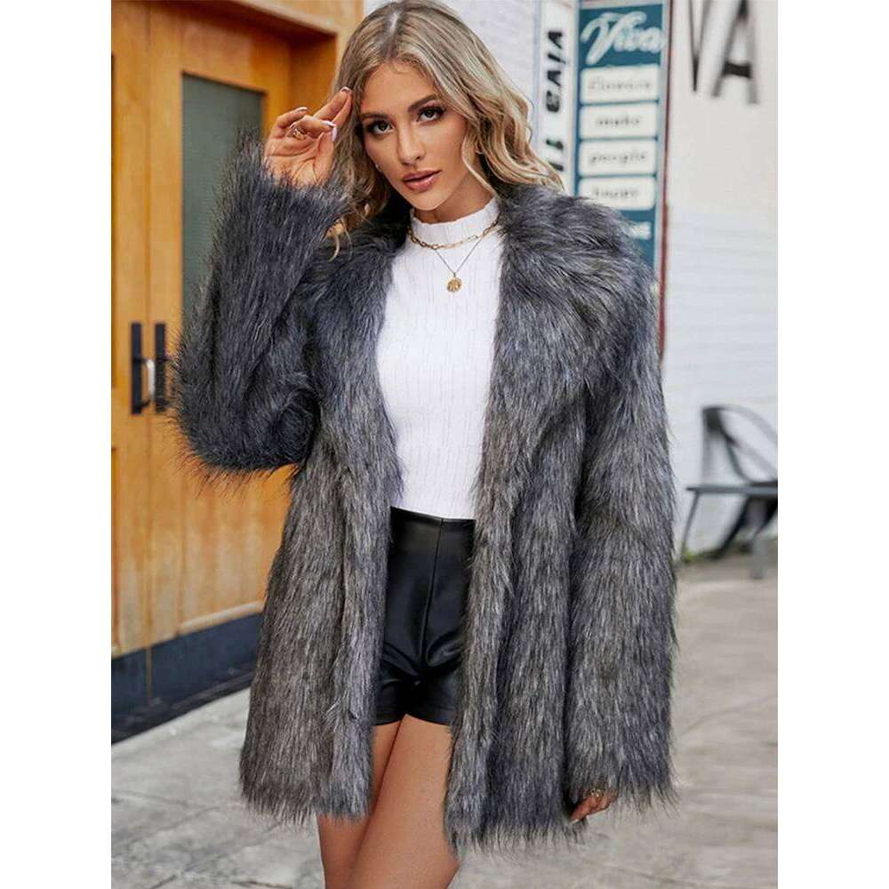 Women Plush Faux Fur Coat Female Casual Turn Down Collar Long Sleeve Warm Overcoat 2024 Winter New Fashion Cardigan Tops Lady