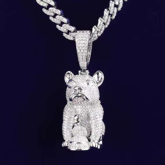 Hot Sale In-Stock 925 Sterling Silver Luxury Jewelry for Men Iced out VVS Moissanite French Bull Dog Pendant