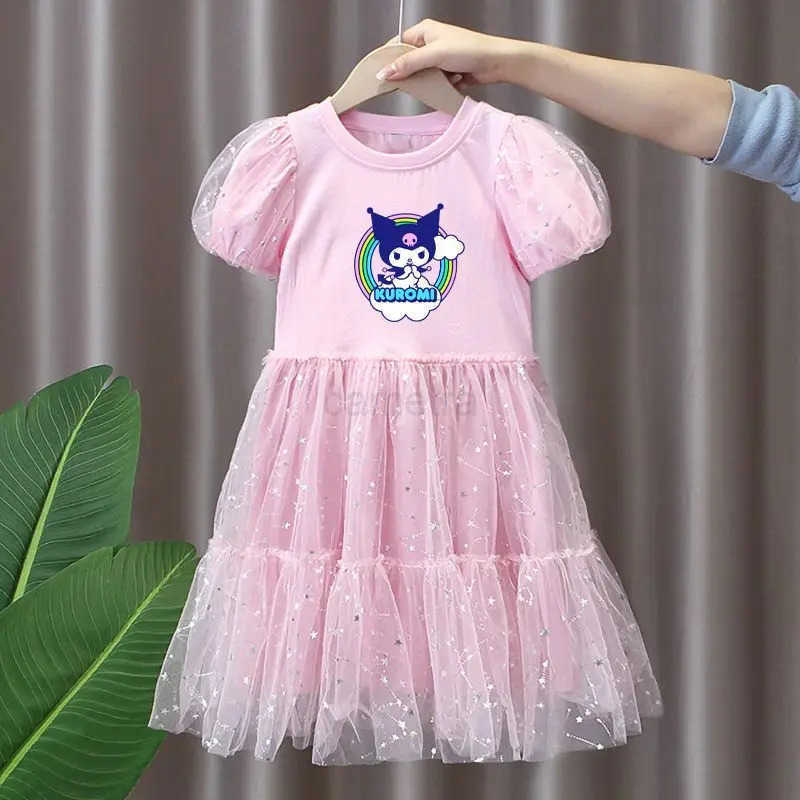 Sanrio Girls Dress Summer Dress Mesh Puffy Skirt New Kuromi Style Childrens Princess SkirtXJ250618