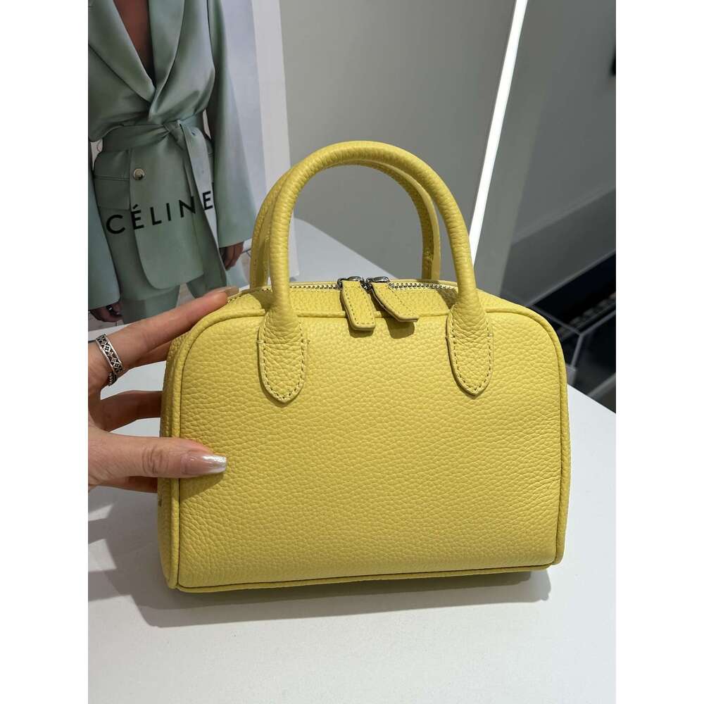 Women's Crossbody bag Bowling Mini Handbag Pillow Genuine Leather Elegant Boston Bag