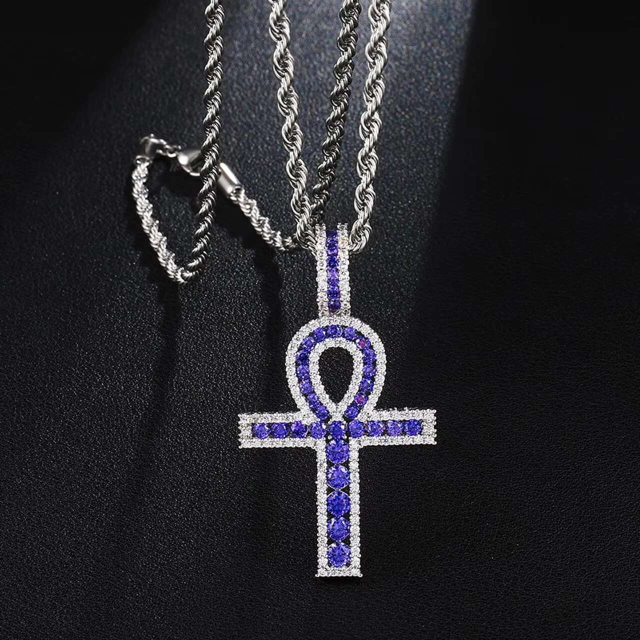 18KGold .925 Silver Filled Ancient Egyptian Ankh Cross Pendant Necklace Mens Womens Moissanite Charms Cultural African