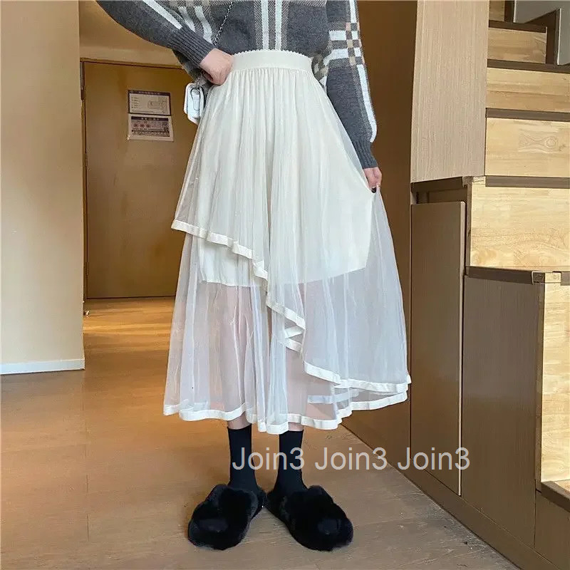 Tulle Mesh Chubby High Waist Midi Skirts for Women V Summer 2025 Casual A Line Vintage Premium New in Korean Style Woman Skirt