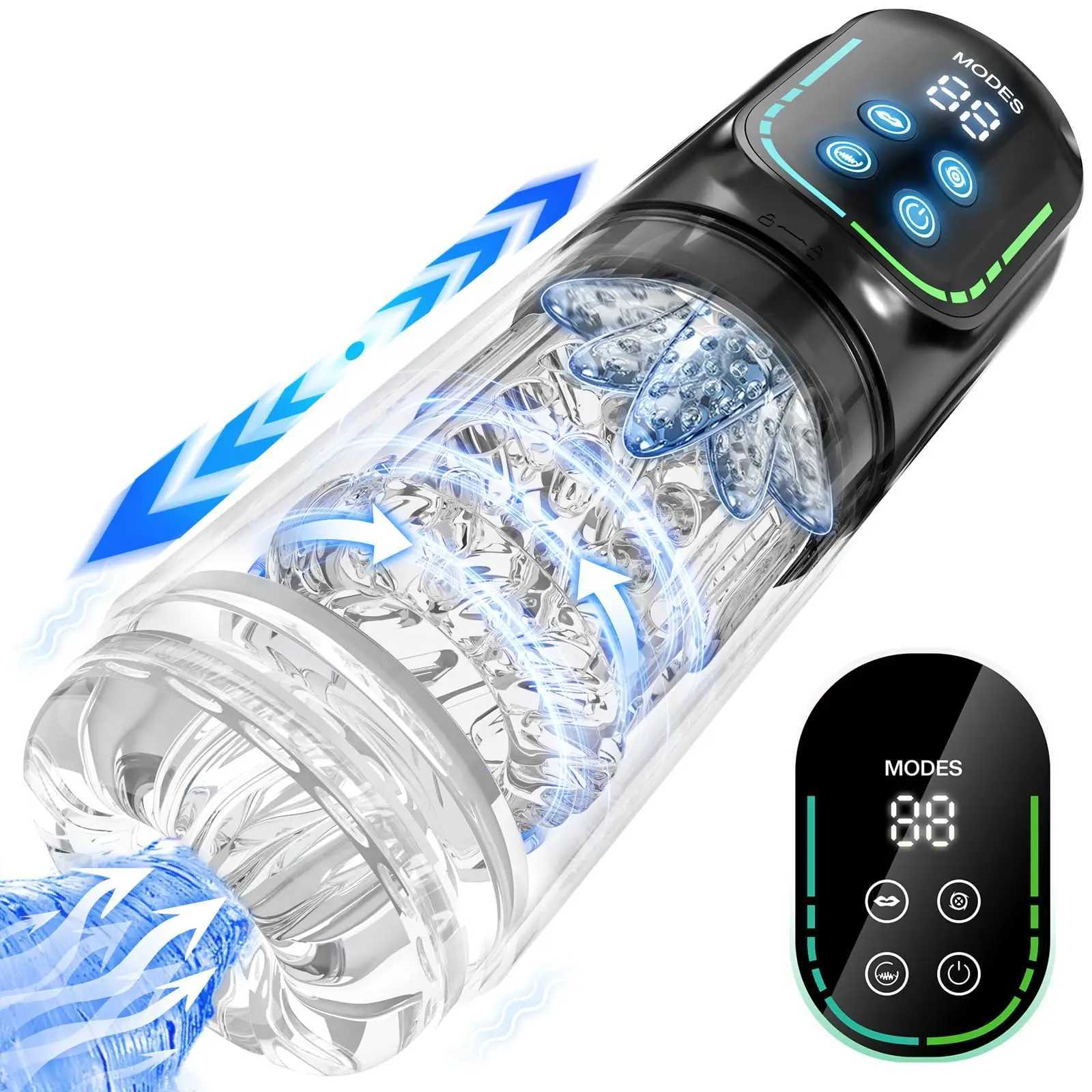 Automatic Sucking Licking Male Masturbator 7 Thrusting Rotation LCD Vacuum Penis Pump Real Pocket Pussy Stroker Blowjob Sex Toys W250618