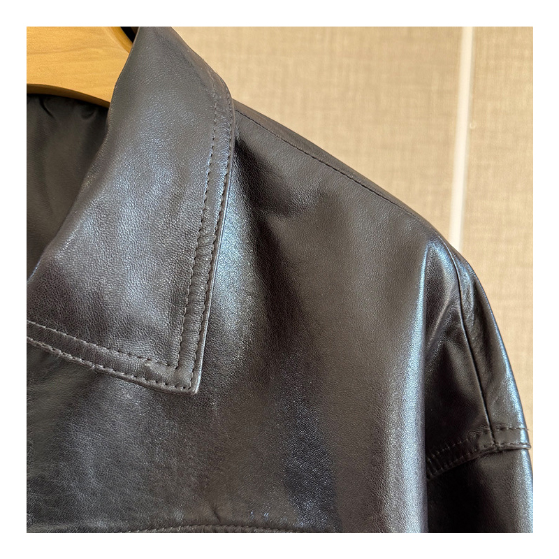 Small leather jacket, short jacket, new year, spring and autumn design, retro style, lapel PU leather motorcycle jacket