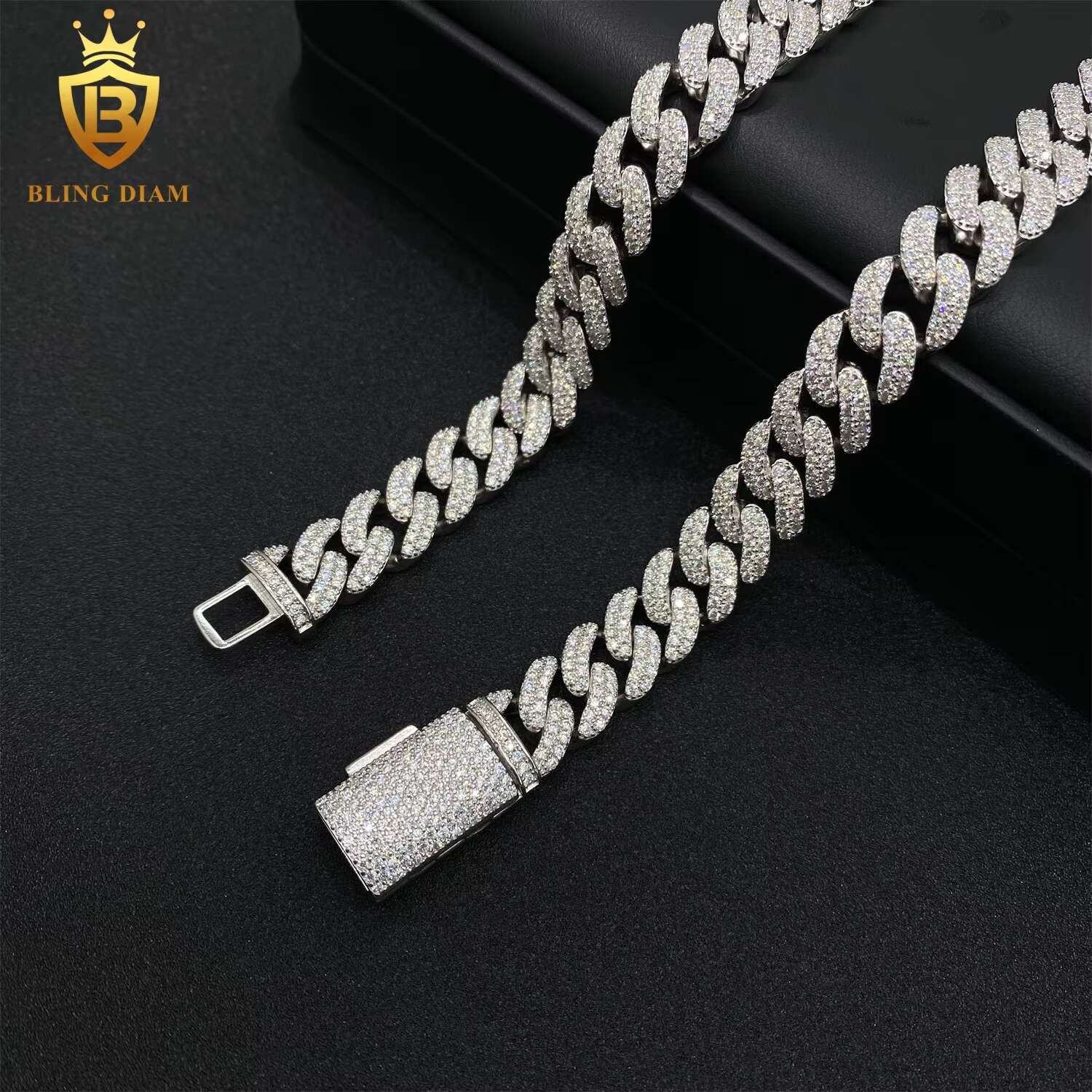 Moissanite Miami 12mm Hip Hop Iced Out Fine Jewelry Moissanite Diamond Cuban Link Chain 925 Sterling Silver Men Necklace