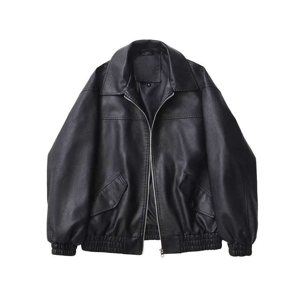 Edgy Casual Designer Outerwear: Cozy Layered Bike Jacket Made from Durable Fake Leather Material