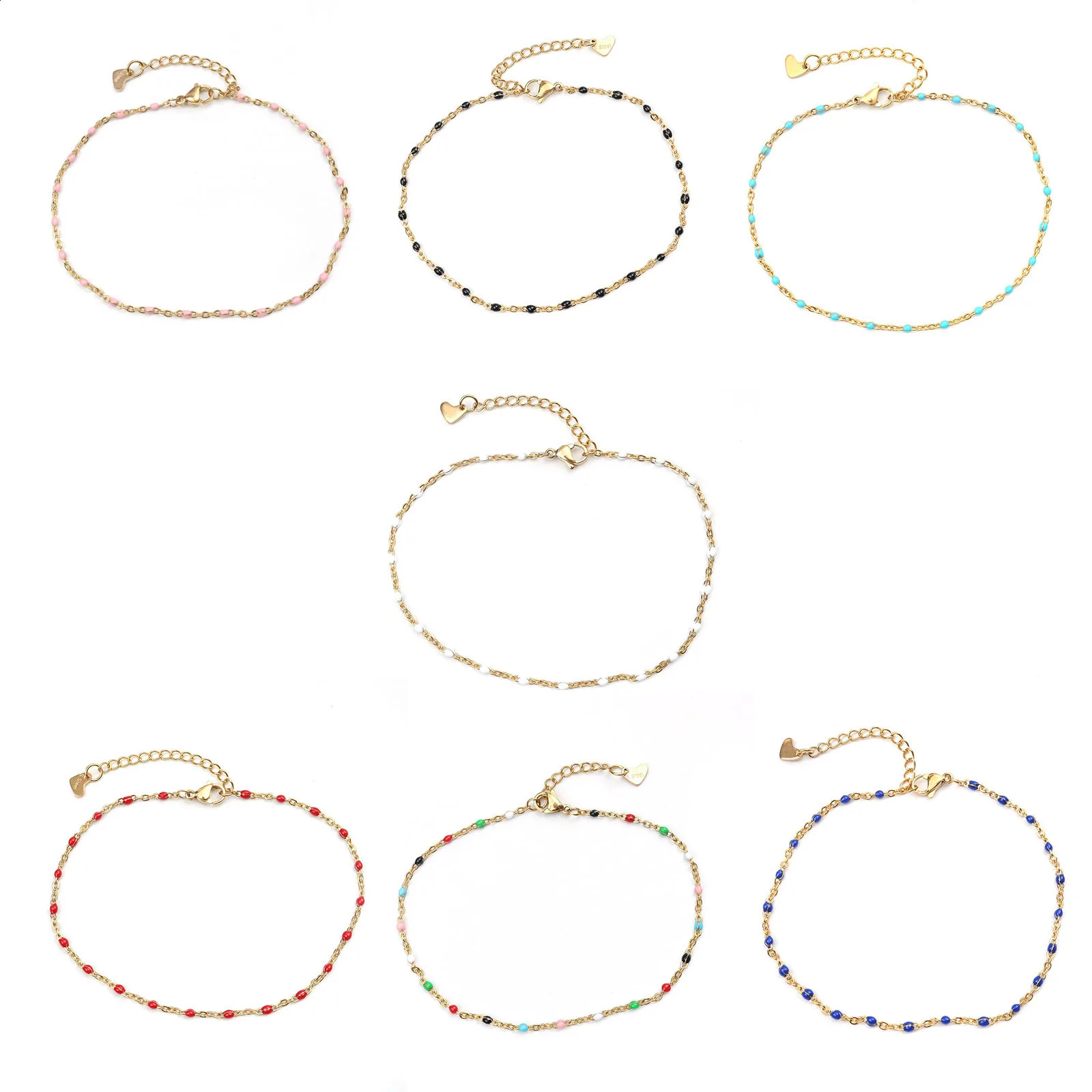Fashion Colorful Enamel Beads Anklet Gold Color Stainless Steel Chain Bracelet For Women Summer Beach Foot Jewelry 23cm 250606