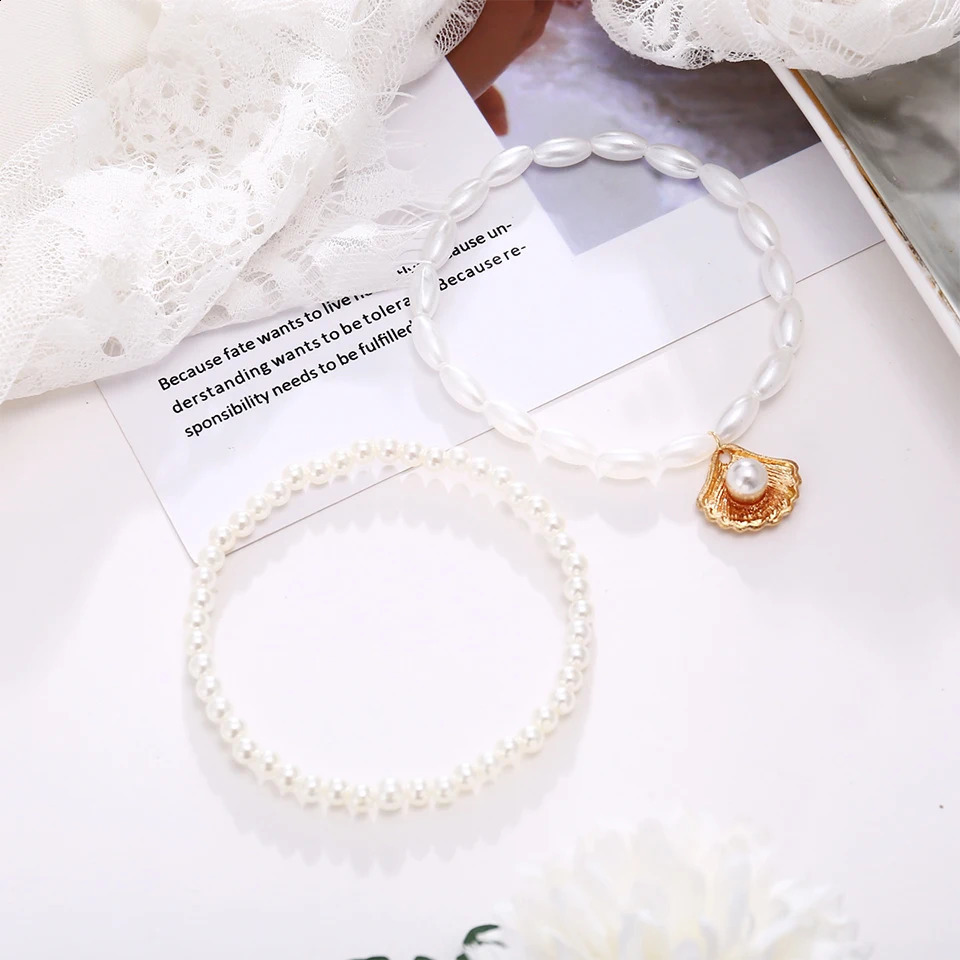ZAKOL Simple Artificial Pearl Scallop Shell Pendant Anklet Creative Retro Footwear Beach Ankle Bracelet Accessories 250606