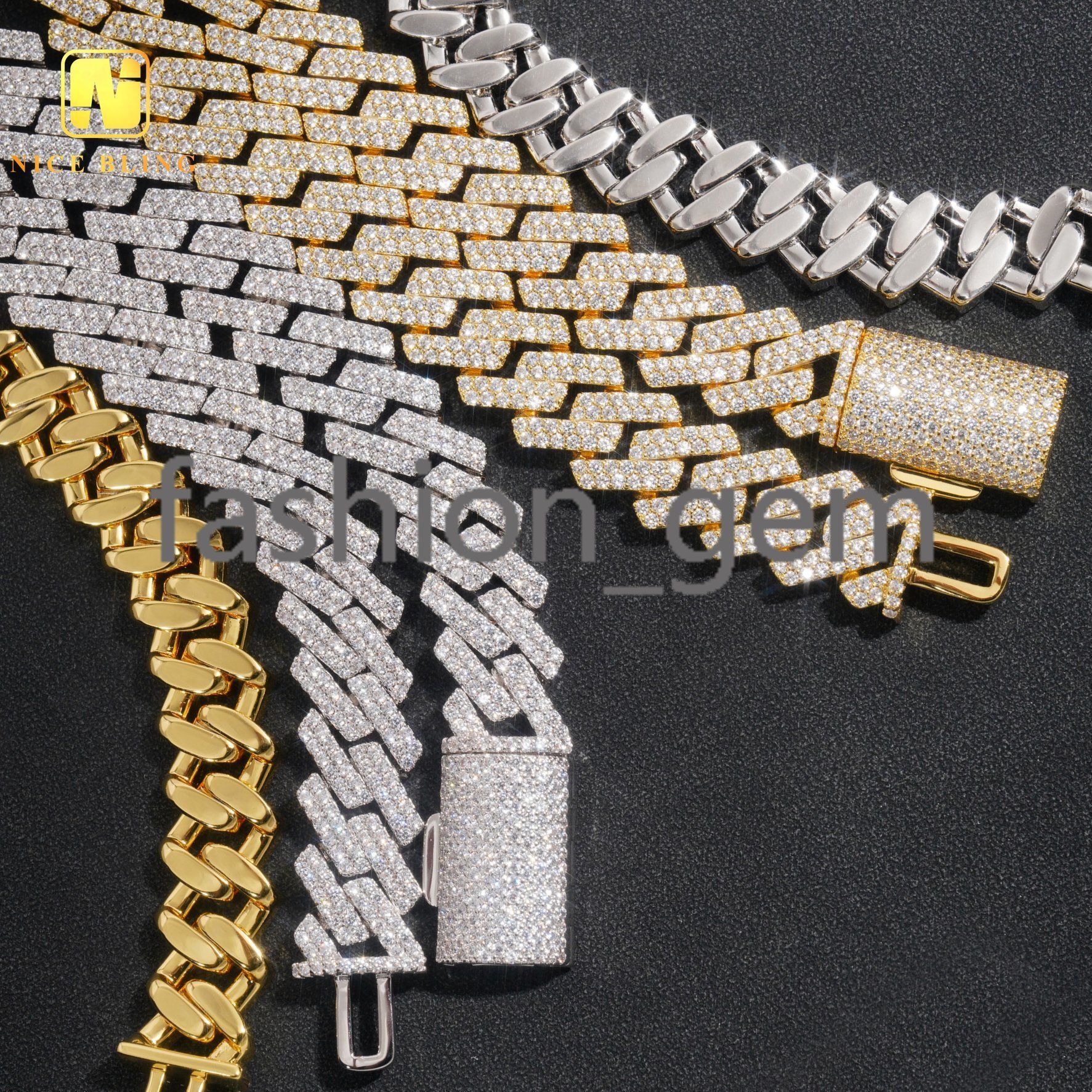 18K Gold Plated Factory Price 15mm Cuban Link Chains Men Fashion Brass Jewelry moissanite Diamond Cuban Chain Pendant Necklaces